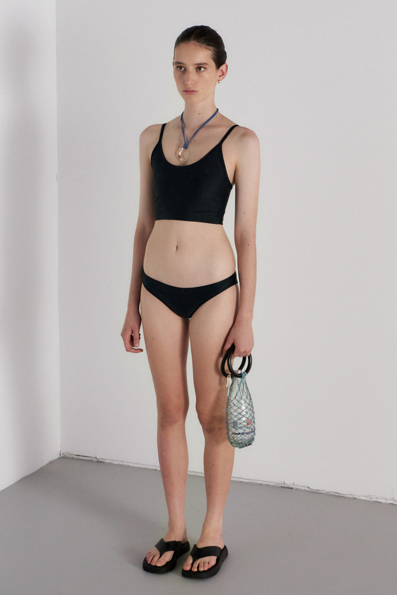 Hakea Scoop Neck Cropped Tankini Swim Top | Black