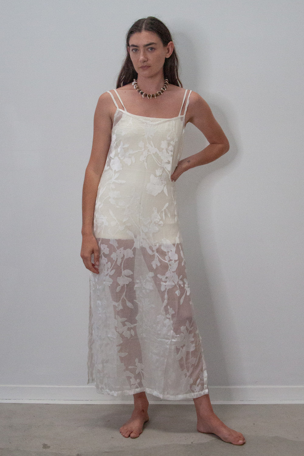 Sheer Slip Dress | White Leaf